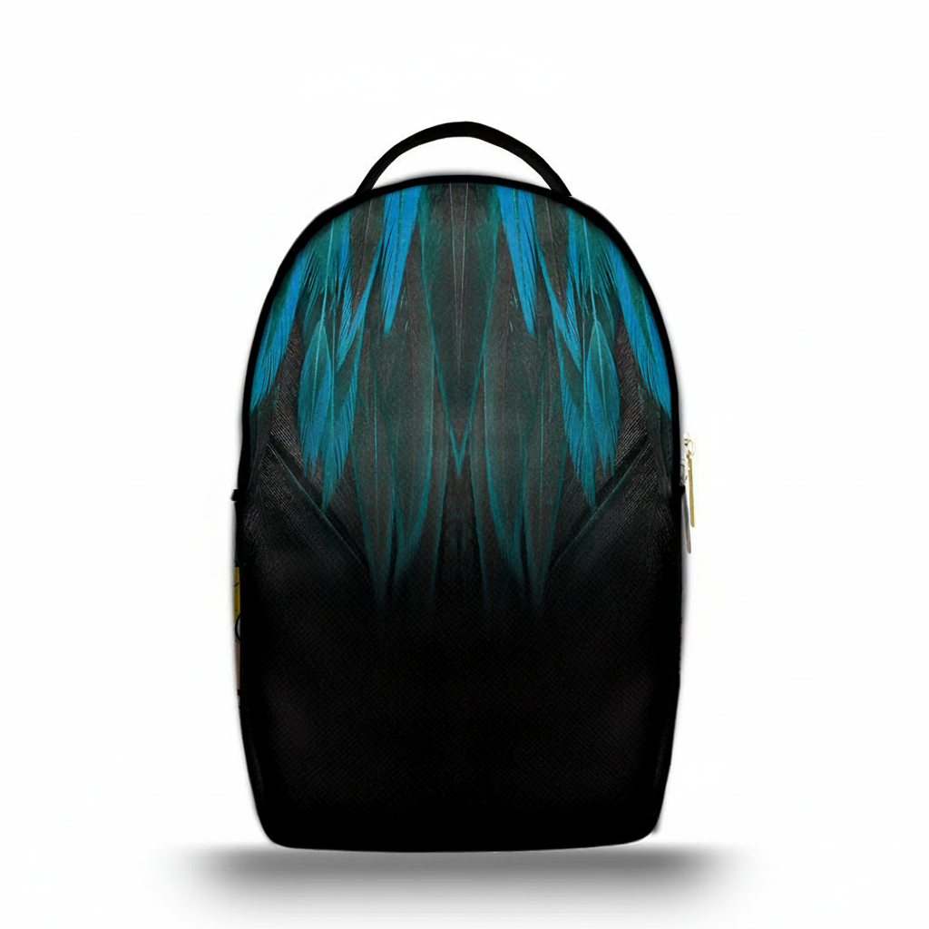 Zaino Ermes Madinbo - Made in Italy - Unisex - Porta computer -  Zaino Scuolta - Zaino Lavoro - Grafica Piume Blu