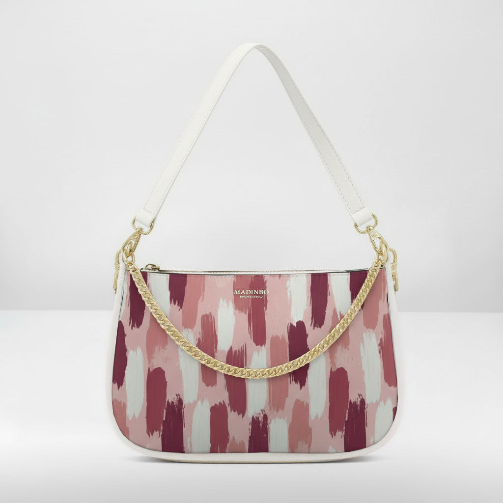 BORSA AQUA MADINBO BIANCA - MADE IN ITALY - GRAFICA BIANCO E ROSA PITTURA