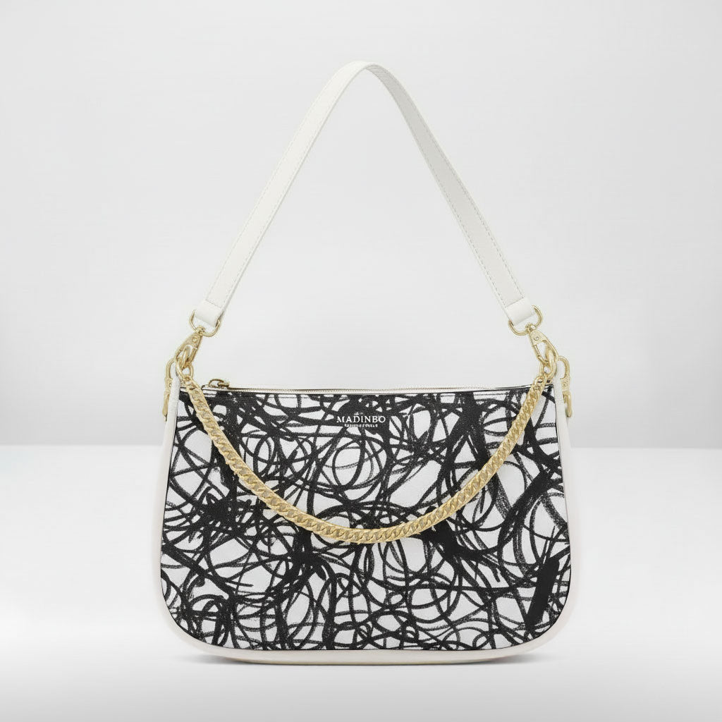 BORSA AQUA MADINBO BIANCA - MADE IN ITALY - CERCHI BIANCHI E NERI