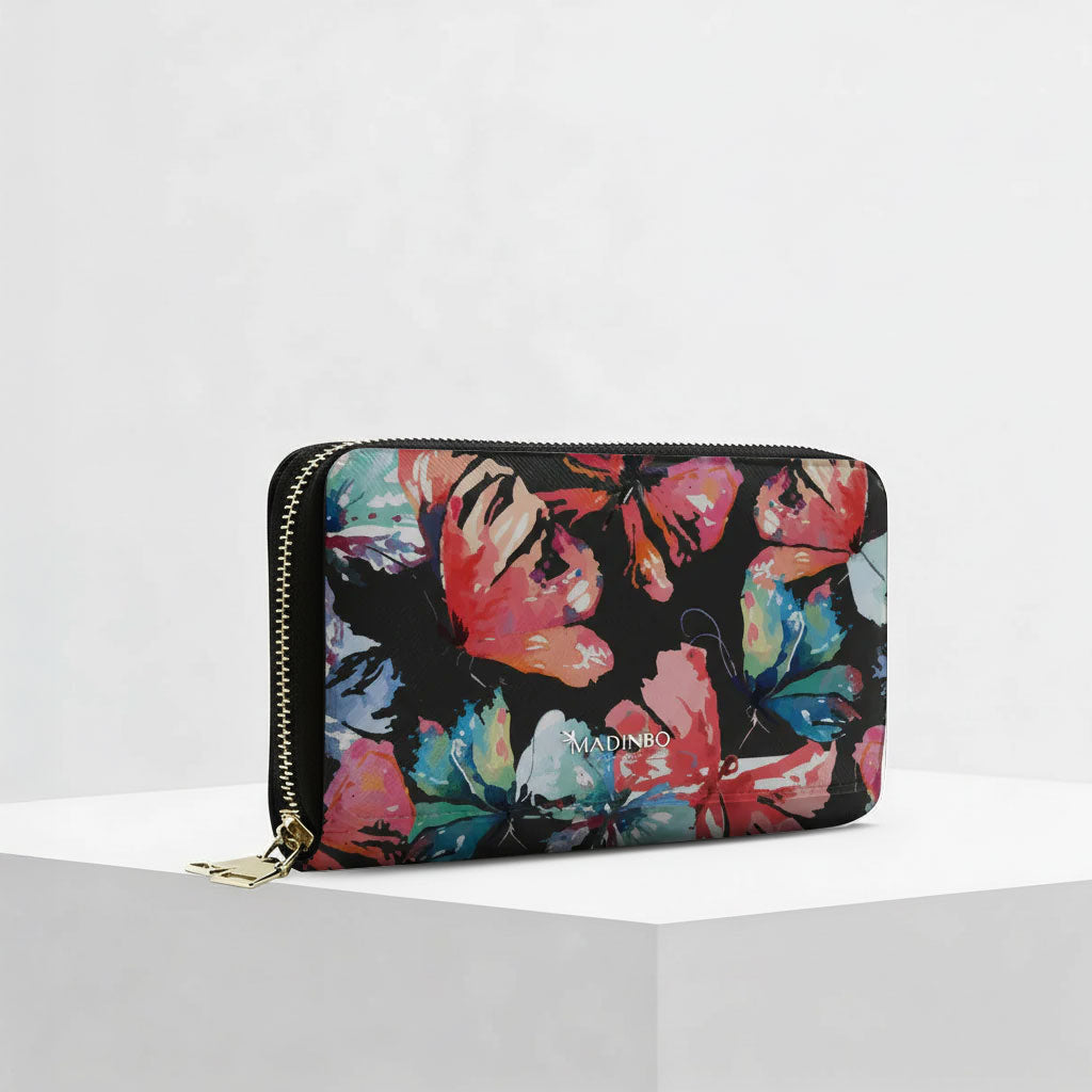 Portafogli ZIP di MADINBO - Wallet - FARFALLE ROSA E AZZURRE