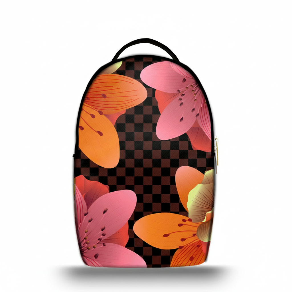Zaino Ermes Madinbo - Made in Italy - Unisex - Porta computer -  Zaino Scuolta - Zaino Lavoro - Grafica Fiori Arancio e Rosa