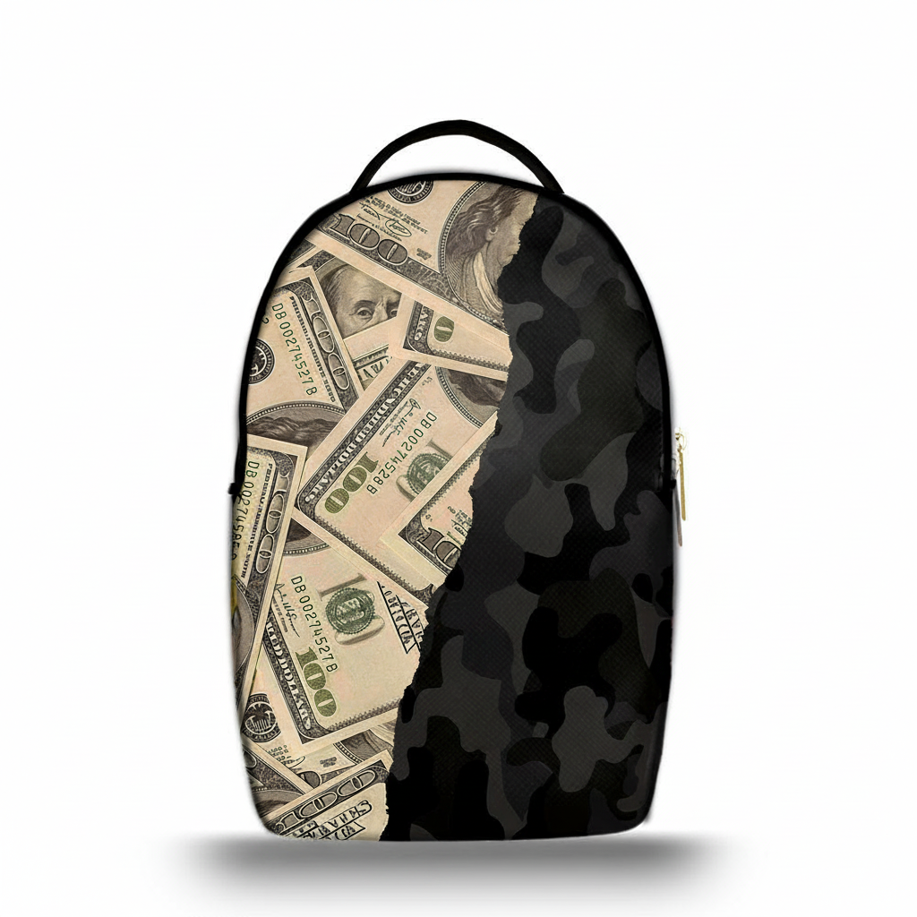 Zaino Ermes Madinbo - Made in Italy - Unisex - Porta computer -  Zaino Scuolta - Zaino Lavoro - Grafica Dollari Militare