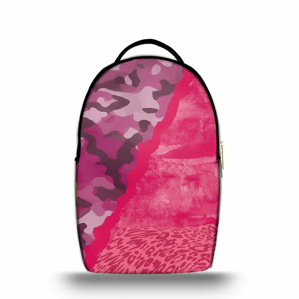 Zaino Ermes Madinbo - Made in Italy - Unisex - Porta computer -  Zaino Scuola - Zaino Lavoro - Grafica Militare e Maculato Rosa