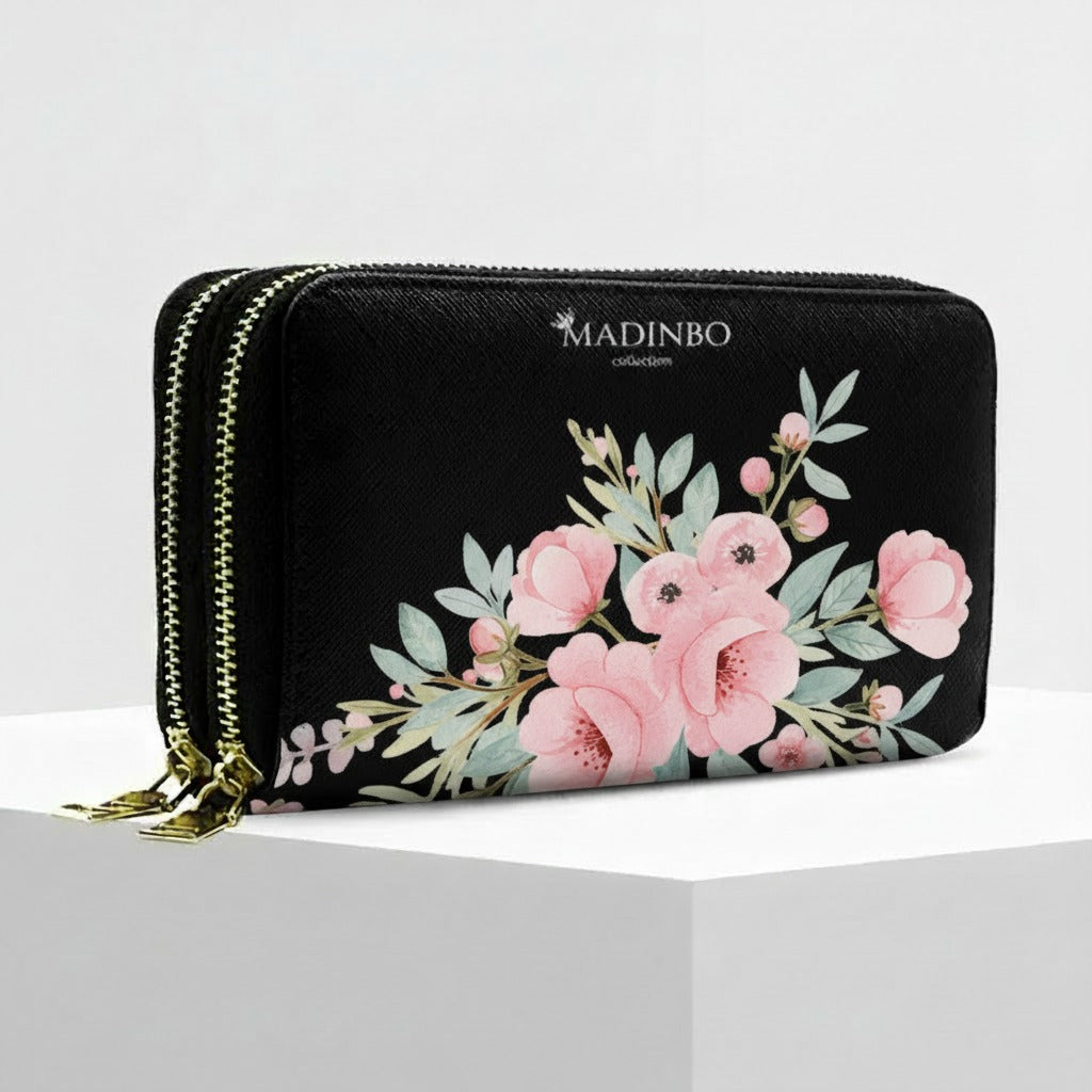 Portafogli ANGY Double di MADINBO - Wallet - FIORI ROSA