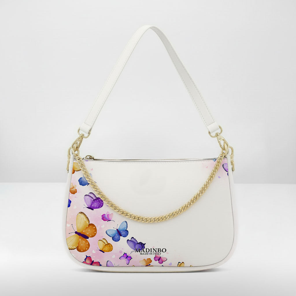 BORSA AQUA MADINBO BIANCA - MADE IN ITALY - FARFALLE
