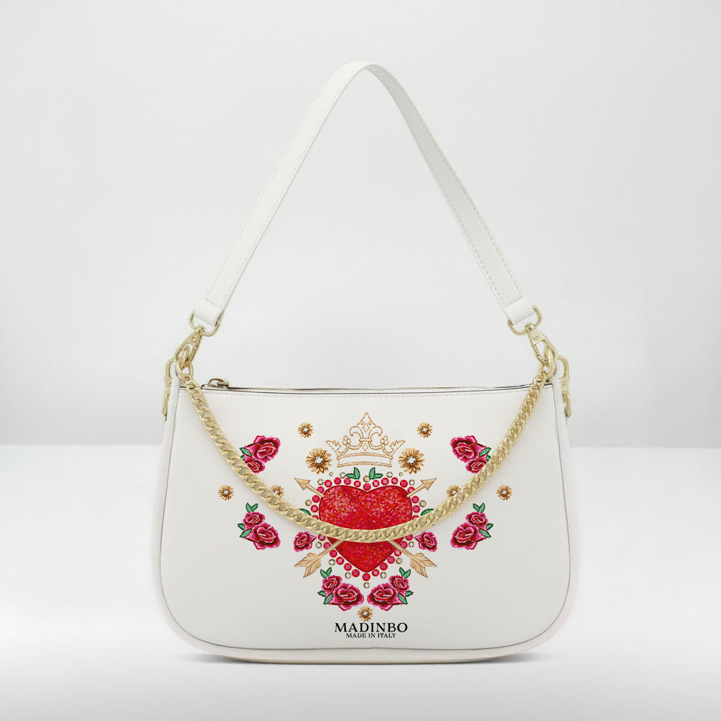 BORSA AQUA MADINBO BIANCA - MADE IN ITALY - CUORE E CORONA