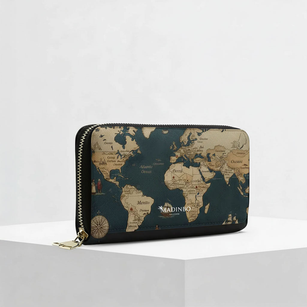 Portafogli ZIP di MADINBO - Wallet - MAPPAMONDO NERO