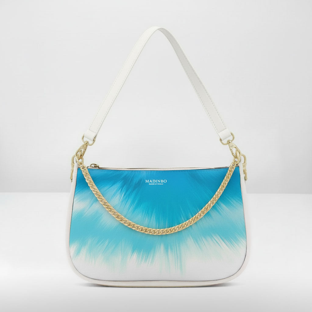 BORSA AQUA MADINBO BIANCA - MADE IN ITALY - BIANCO E AZZURRO