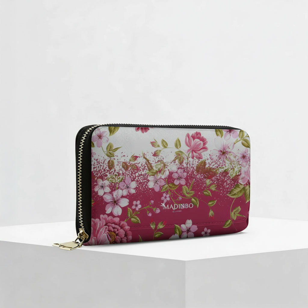 Portafogli ZIP di MADINBO - Wallet - FIORI BIANCO E ROSA
