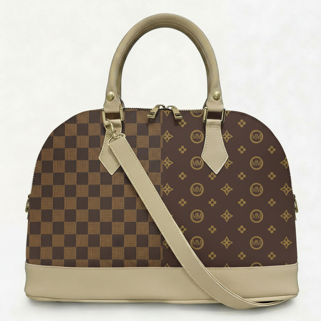 Borsa Alisya Madinbo - Made in Italy - CON GRAFICA SCACCHI MARRONE