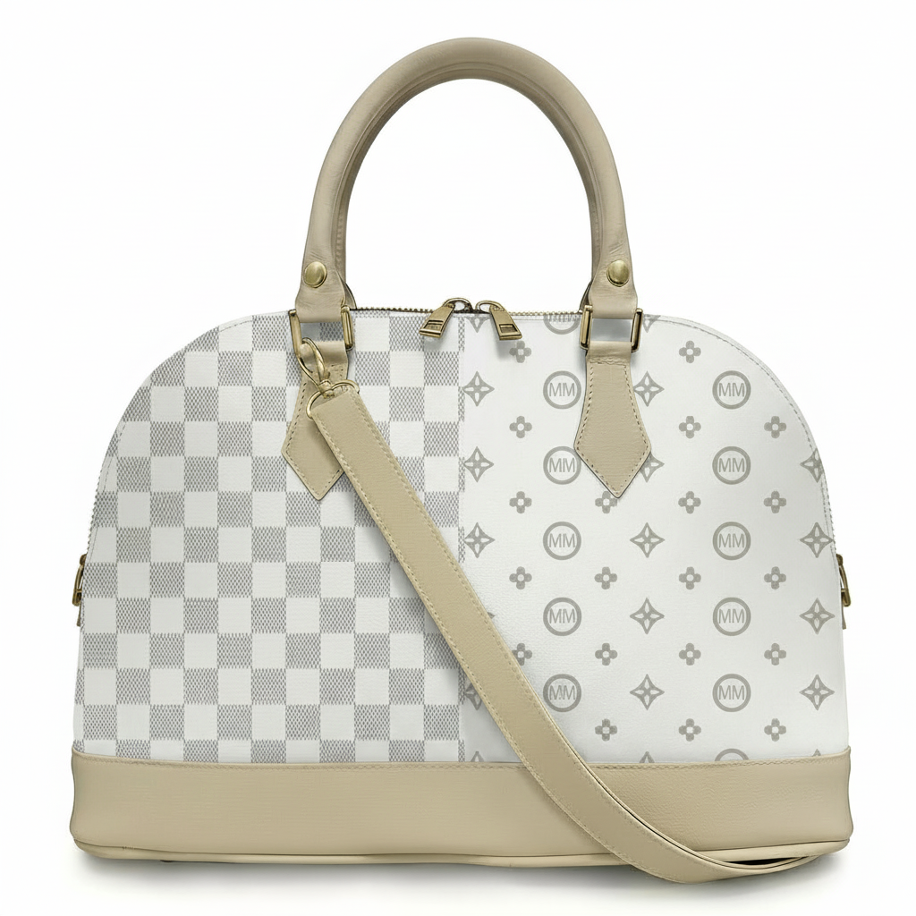 Borsa Alisya Madinbo - Made in Italy - CON GRAFICA SCACCHI BIANCO  E GRIGIO