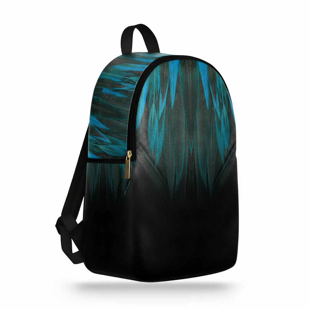 Zaino Ermes Madinbo - Made in Italy - Unisex - Porta computer -  Zaino Scuolta - Zaino Lavoro - Grafica Piume Blu