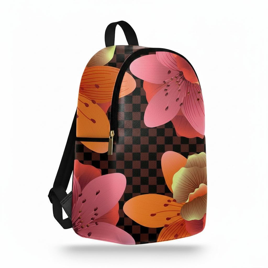 Zaino Ermes Madinbo - Made in Italy - Unisex - Porta computer -  Zaino Scuolta - Zaino Lavoro - Grafica Fiori Arancio e Rosa
