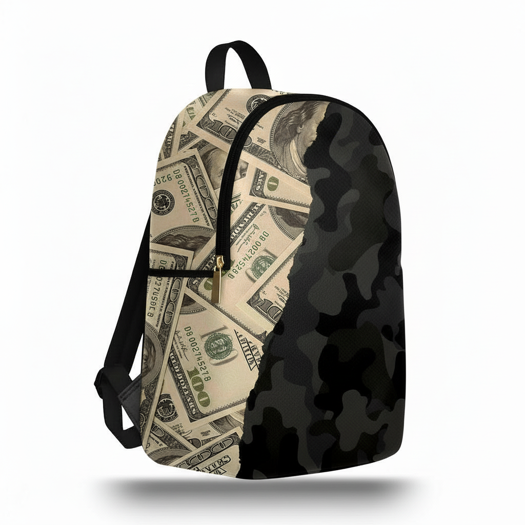 Zaino Ermes Madinbo - Made in Italy - Unisex - Porta computer -  Zaino Scuolta - Zaino Lavoro - Grafica Dollari Militare