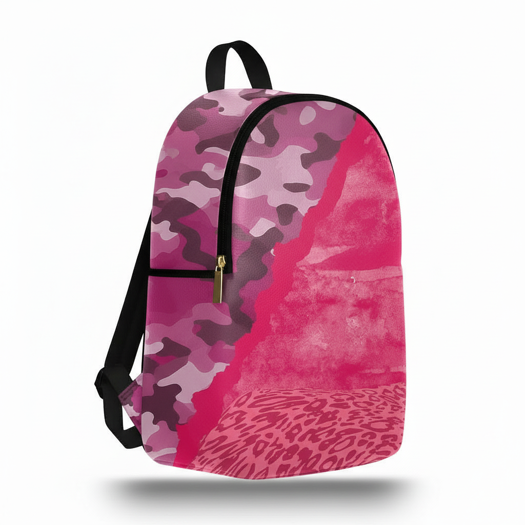 Zaino Ermes Madinbo - Made in Italy - Unisex - Porta computer -  Zaino Scuola - Zaino Lavoro - Grafica Militare e Maculato Rosa