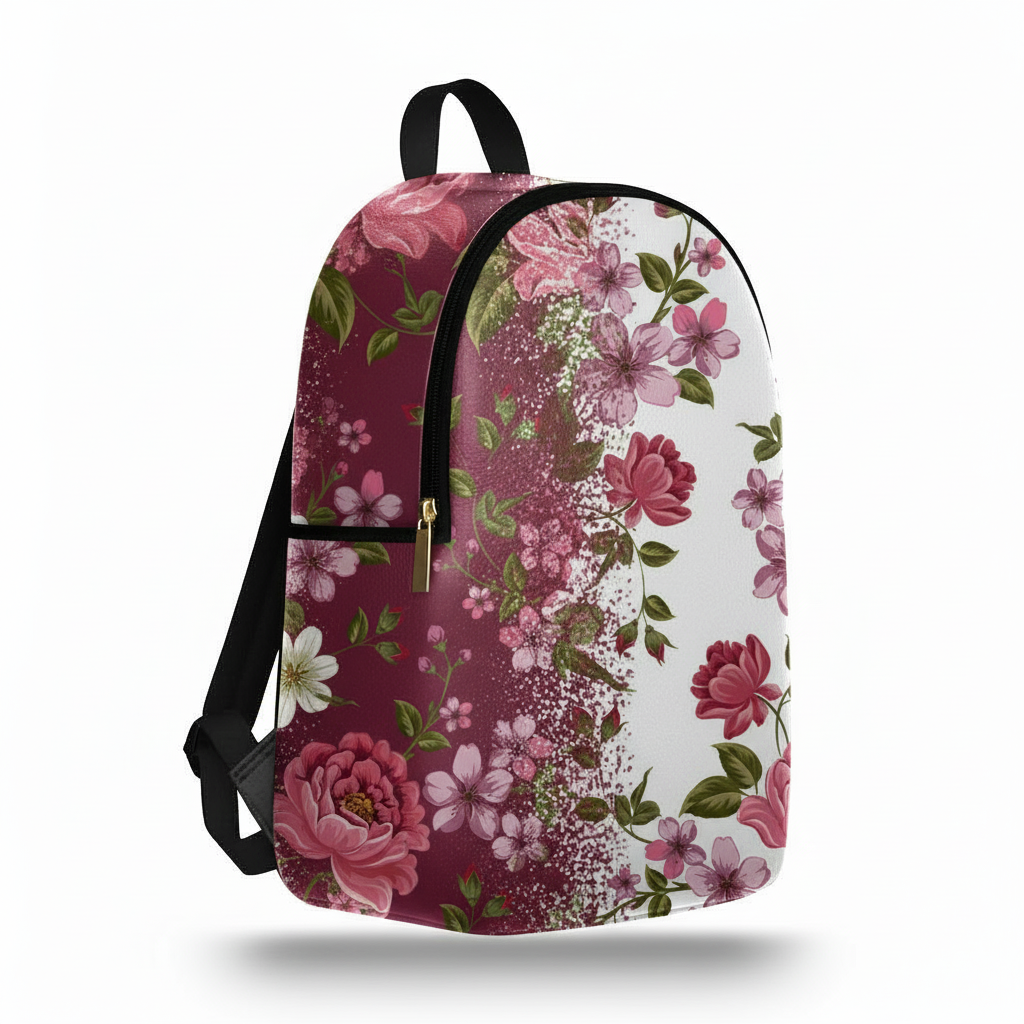 Zaino Ermes Madinbo - Made in Italy - Unisex - Porta computer -  Zaino Scuolta - Zaino Lavoro - Grafica Fiori Bianchi e Rosa