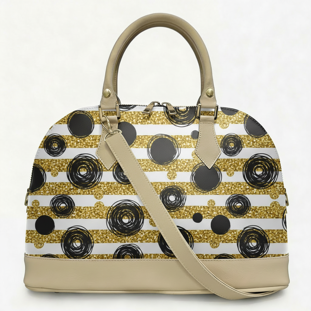 Borsa Alisya Madinbo - Made in Italy - CON GRAFICA CERCHI NERI STRISCE ORO