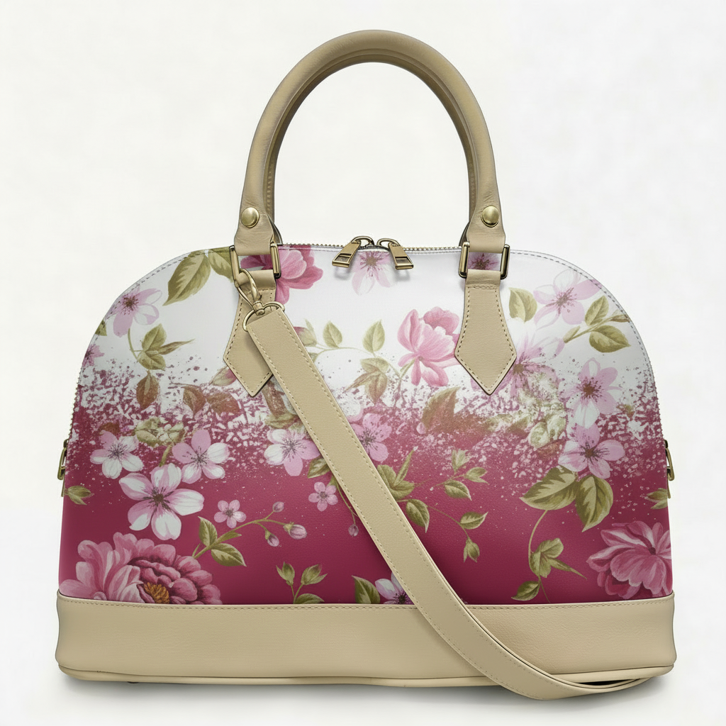 Borsa Alisya Madinbo - Made in Italy - CON GRAFICA FIORI BIANCHI E ROSA