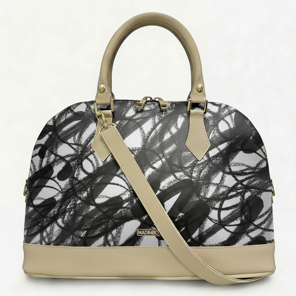Borsa Alisya Madinbo - Made in Italy - CON GRAFICA SPRAY BIANCA E NERA