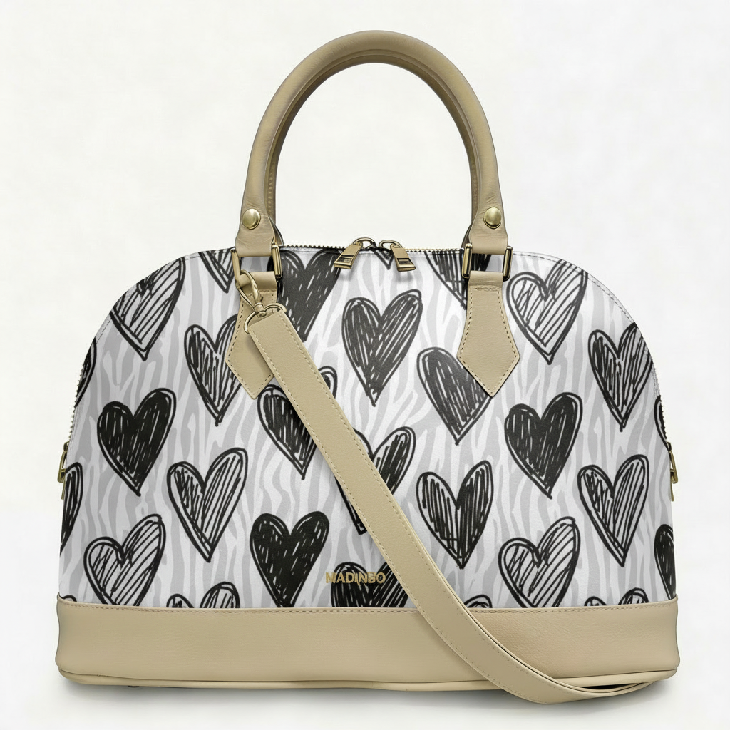 Borsa Alisya Madinbo - Made in Italy - CON GRAFICA CUORI NERI