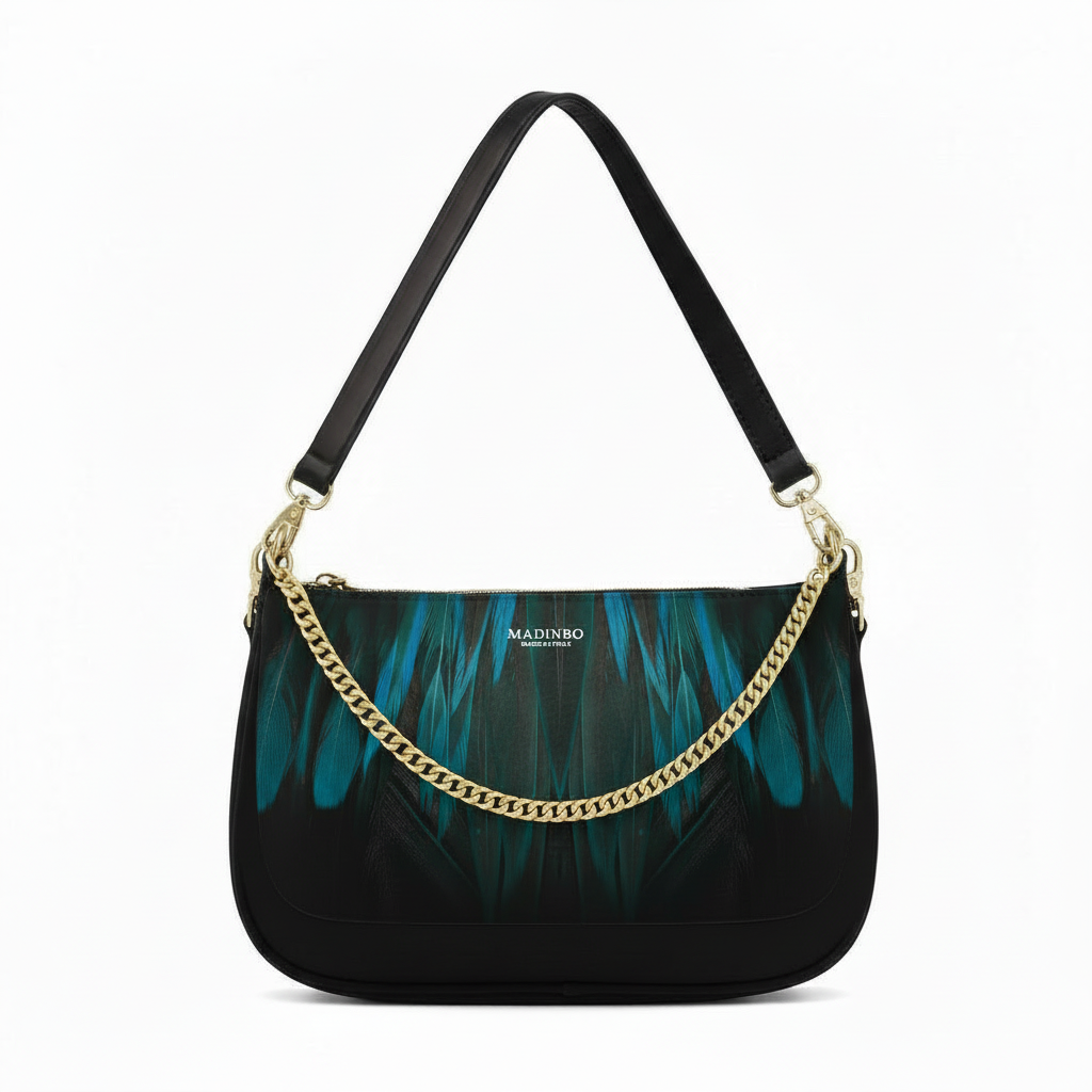 BORSA AQUA MADINBO - MADE IN ITALY - PIUME BLU