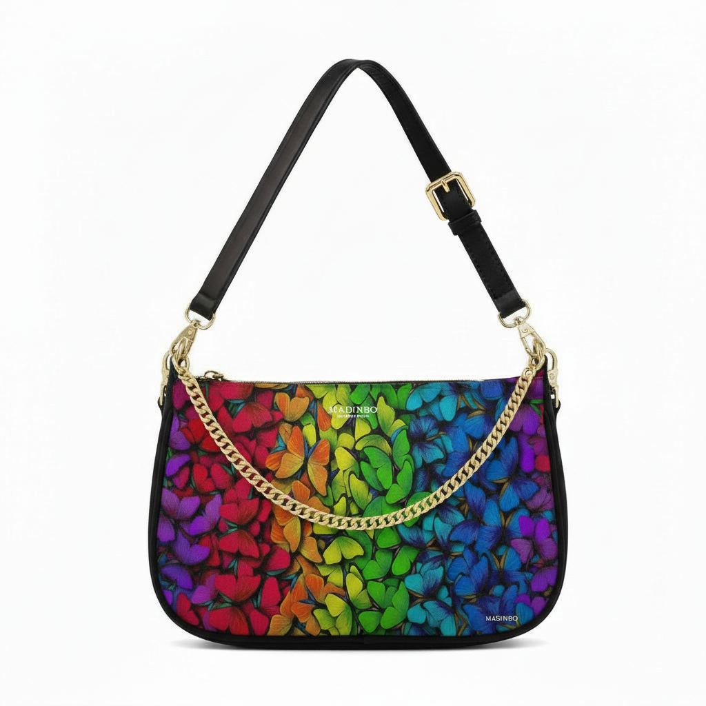 BORSA AQUA MADINBO - MADE IN ITALY - GRAFICA FARFALLE COLORATE