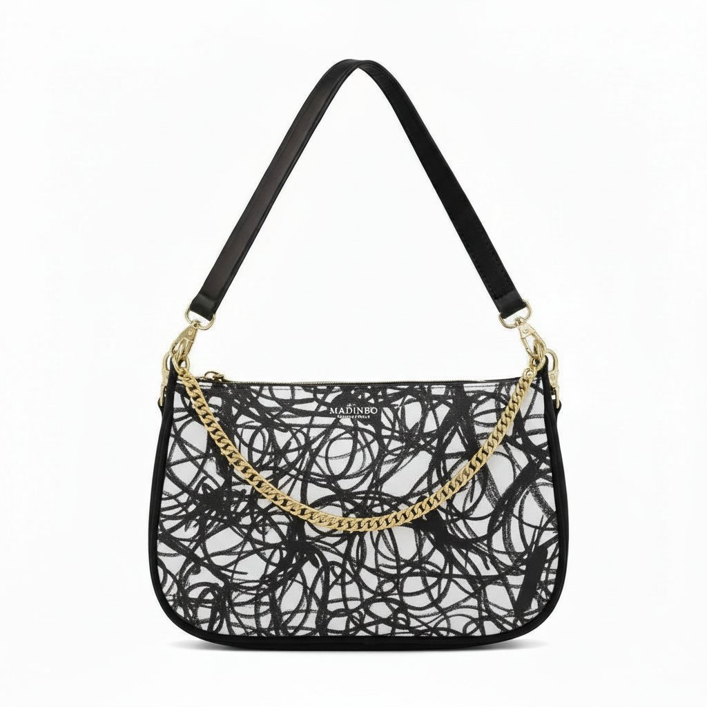 BORSA AQUA MADINBO - MADE IN ITALY - GRAFICA BIANCO E NERO