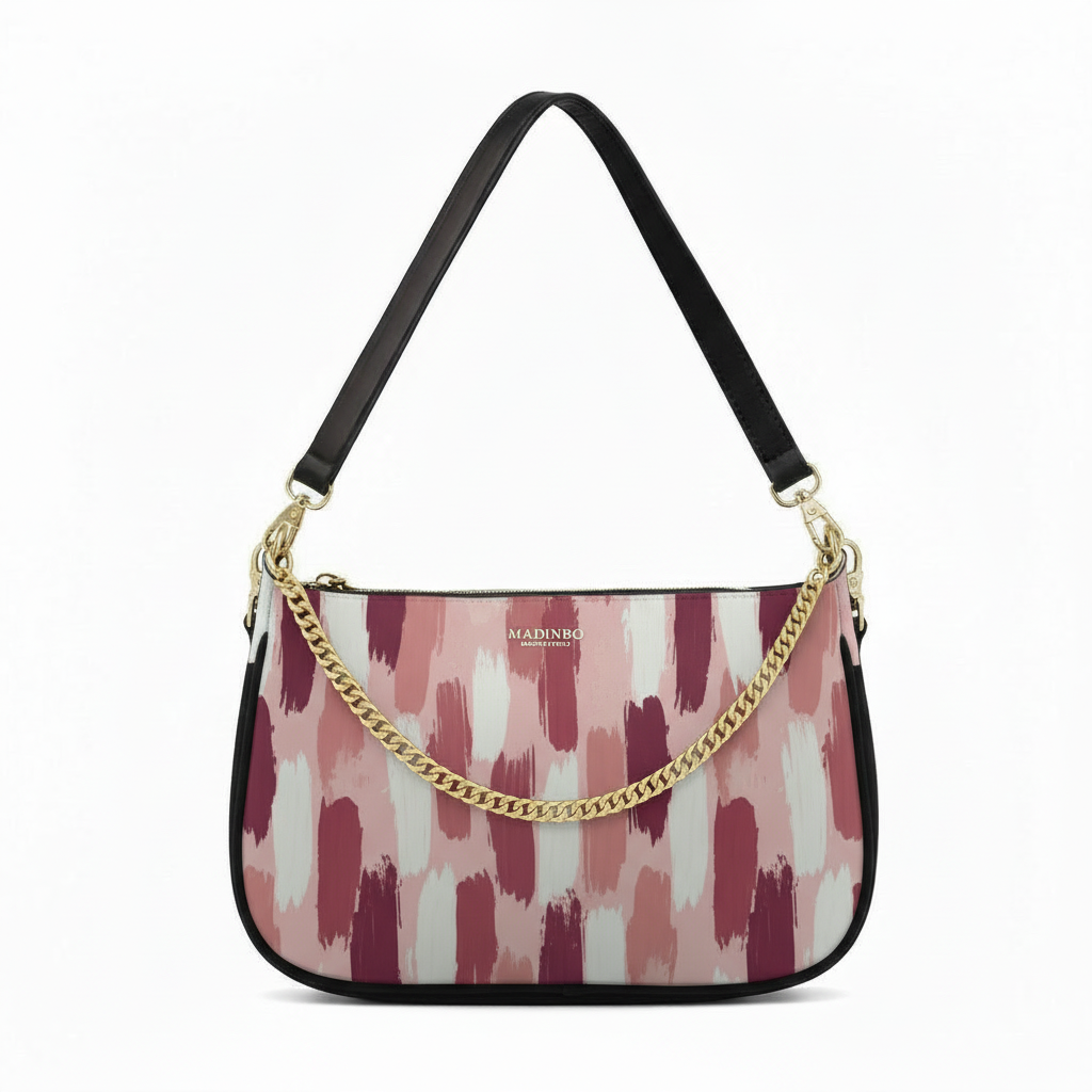 BORSA AQUA MADINBO - MADE IN ITALY - GRAFICA PITTURA A SCRISCE ROSA