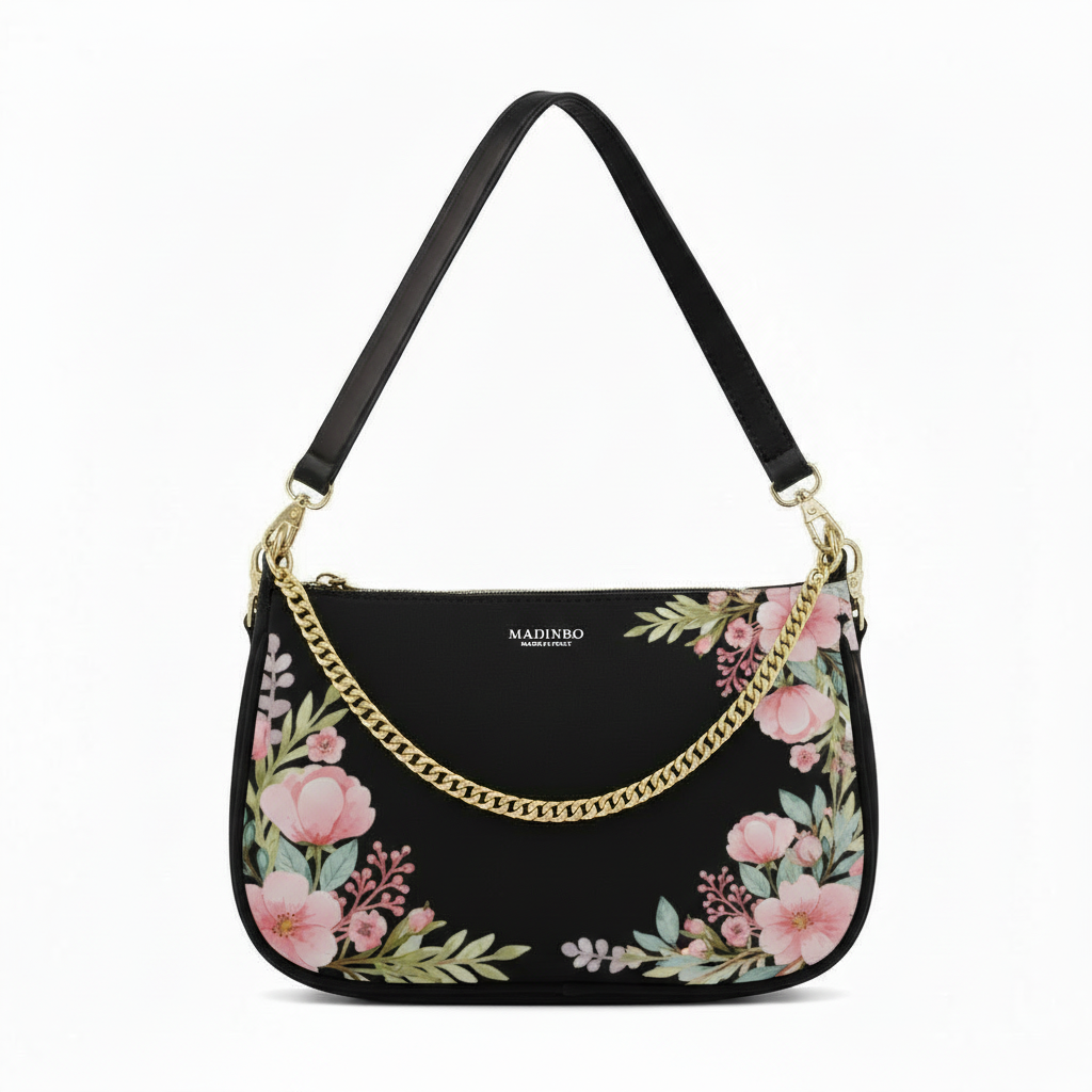 BORSA AQUA MADINBO - MADE IN ITALY - GRAFICA FIORI ROSA