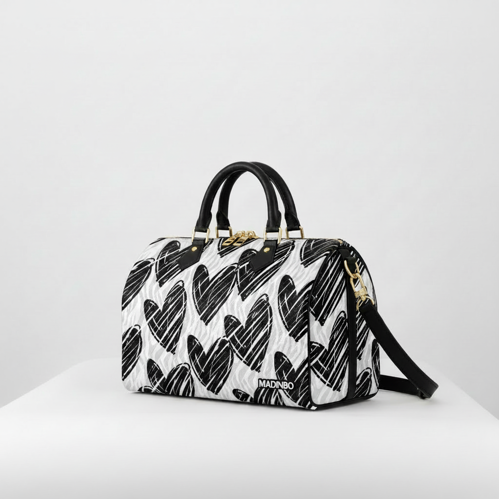 BAULETTO MADINBO - MADE IN ITALY  - CON STAMPA CUORI NERI