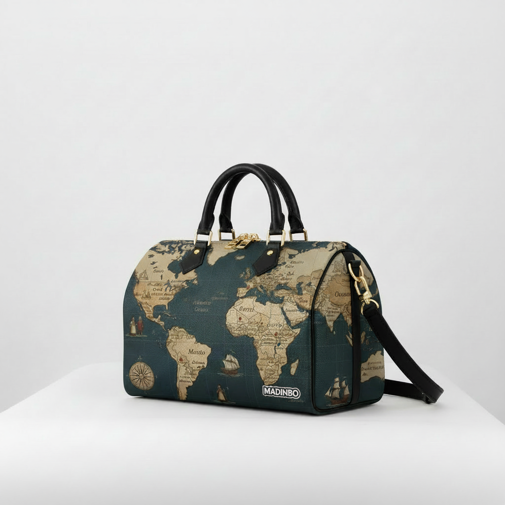 BAULETTO MADINBO - MADE IN ITALY  - CON STAMPA MAPPAMONDO NERO