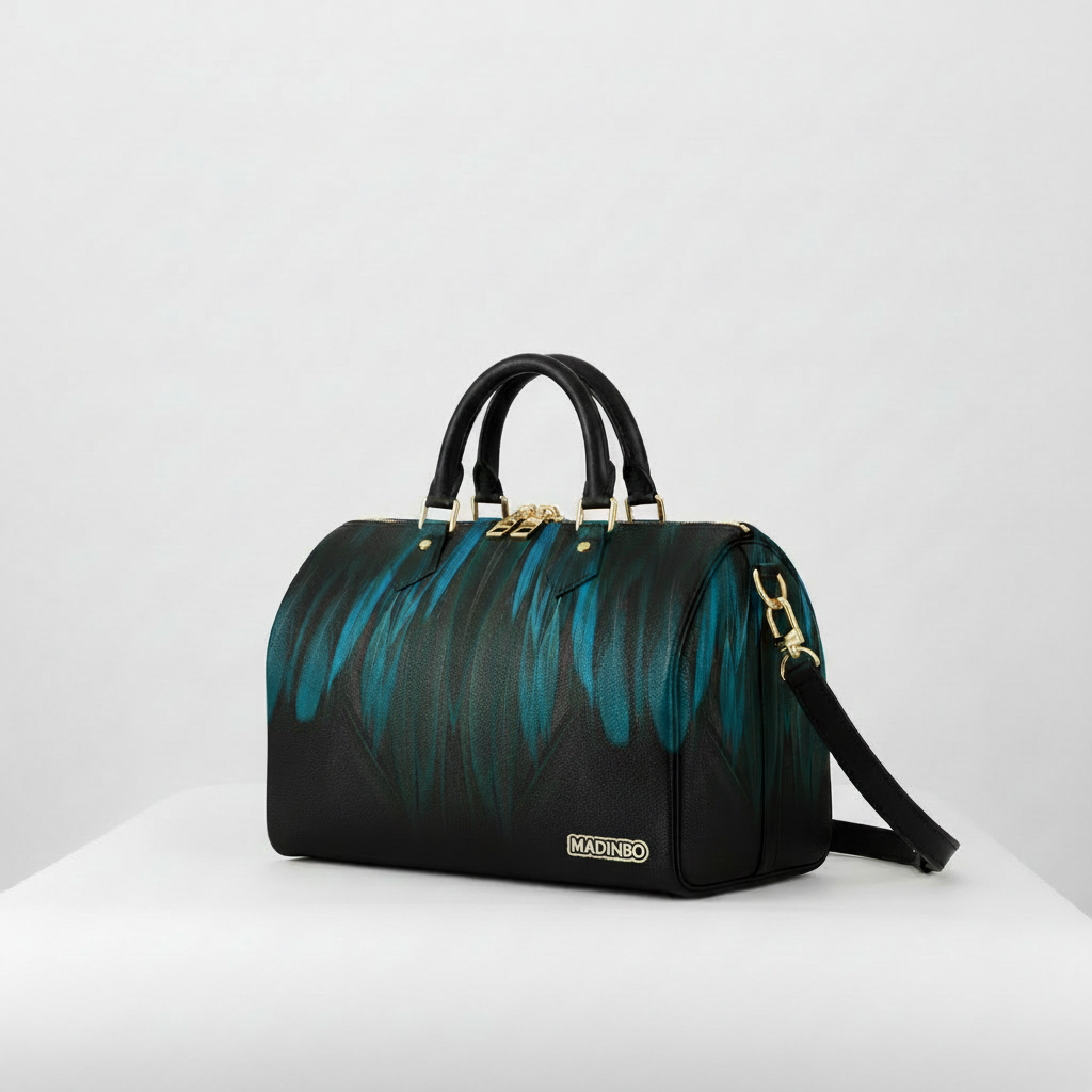 BAULETTO MADINBO - MADE IN ITALY  - CON STAMPA PIUME BLU