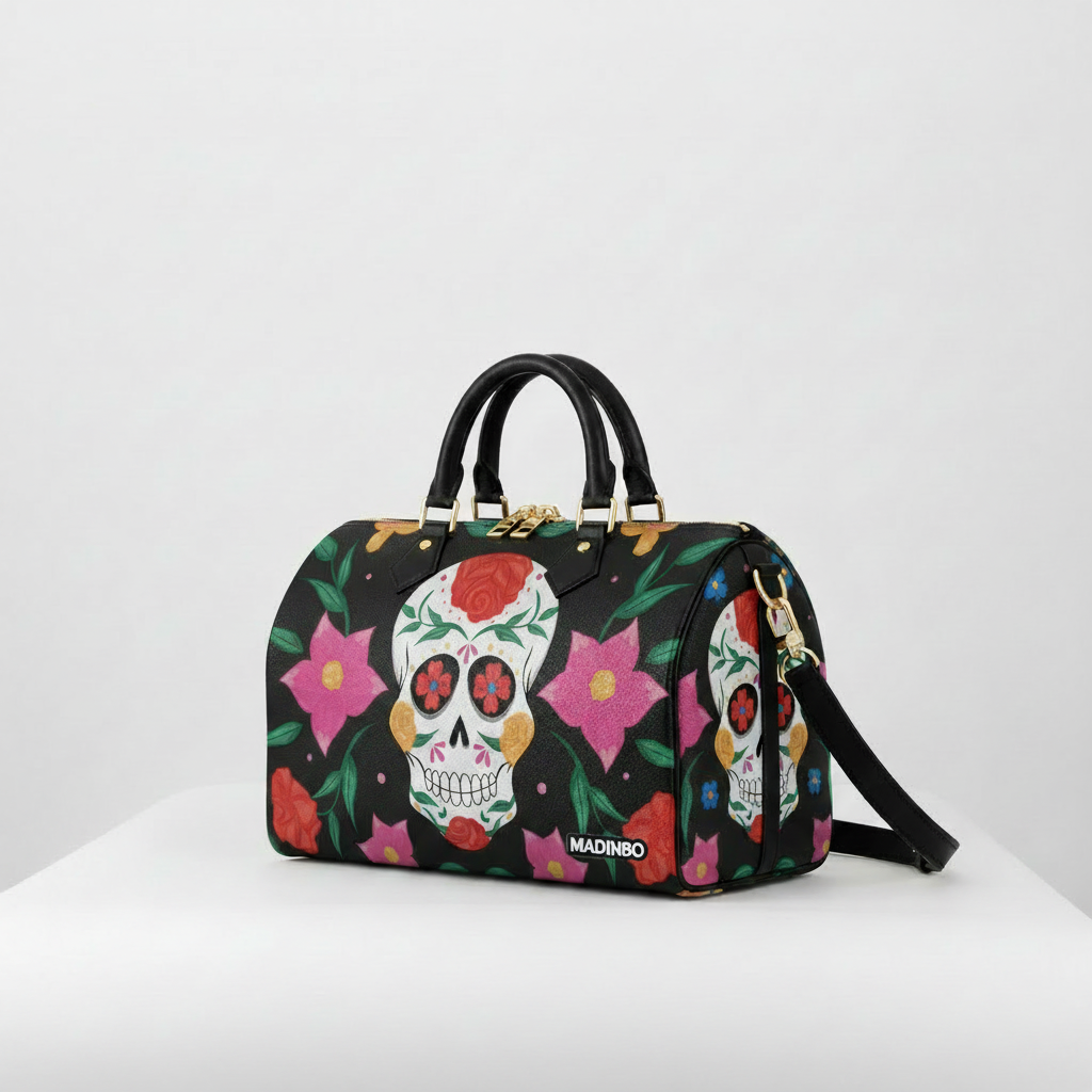 BAULETTO MADINBO - MADE IN ITALY  - CON STAMPA TESCHIO CON FIORI