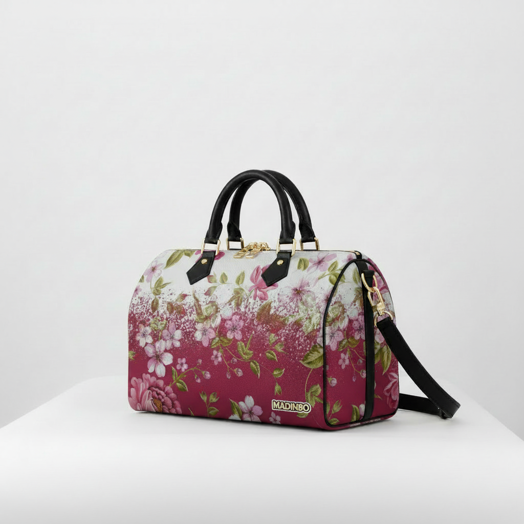 BAULETTO MADINBO - MADE IN ITALY  - CON STAMPA FIORI ROSA E BIANCHI