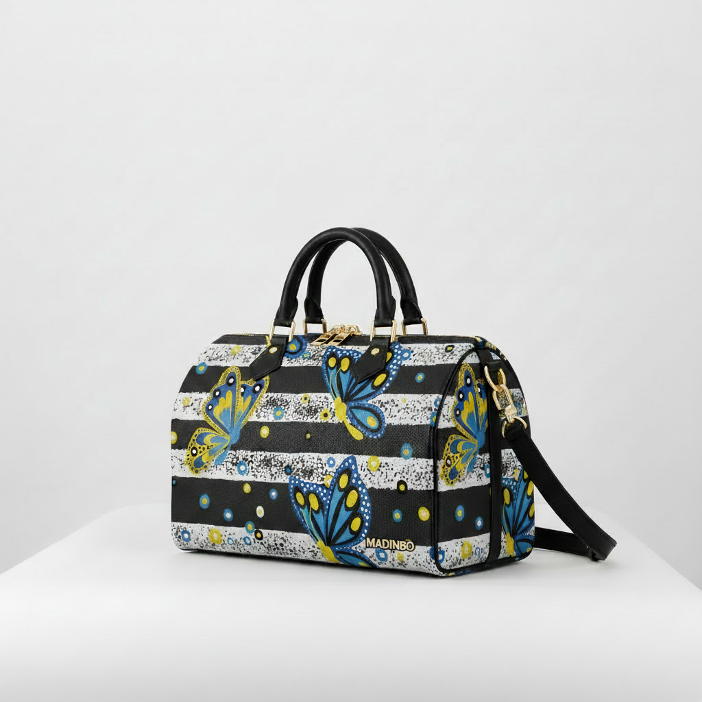 BAULETTO MADINBO - MADE IN ITALY  - CON STAMPA FARFALLE COLORATE E STRISCE