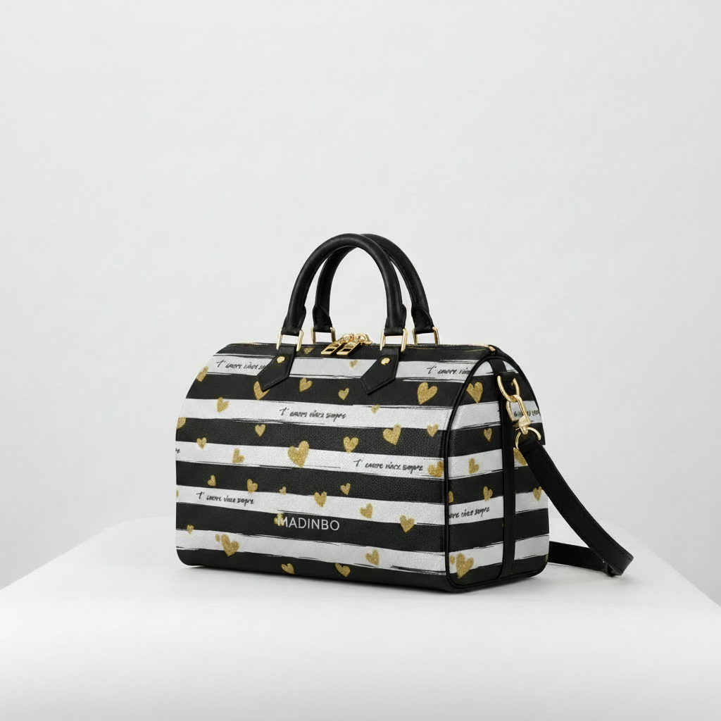 BAULETTO MADINBO - MADE IN ITALY  - CON STAMPA CUORICINI DORATI