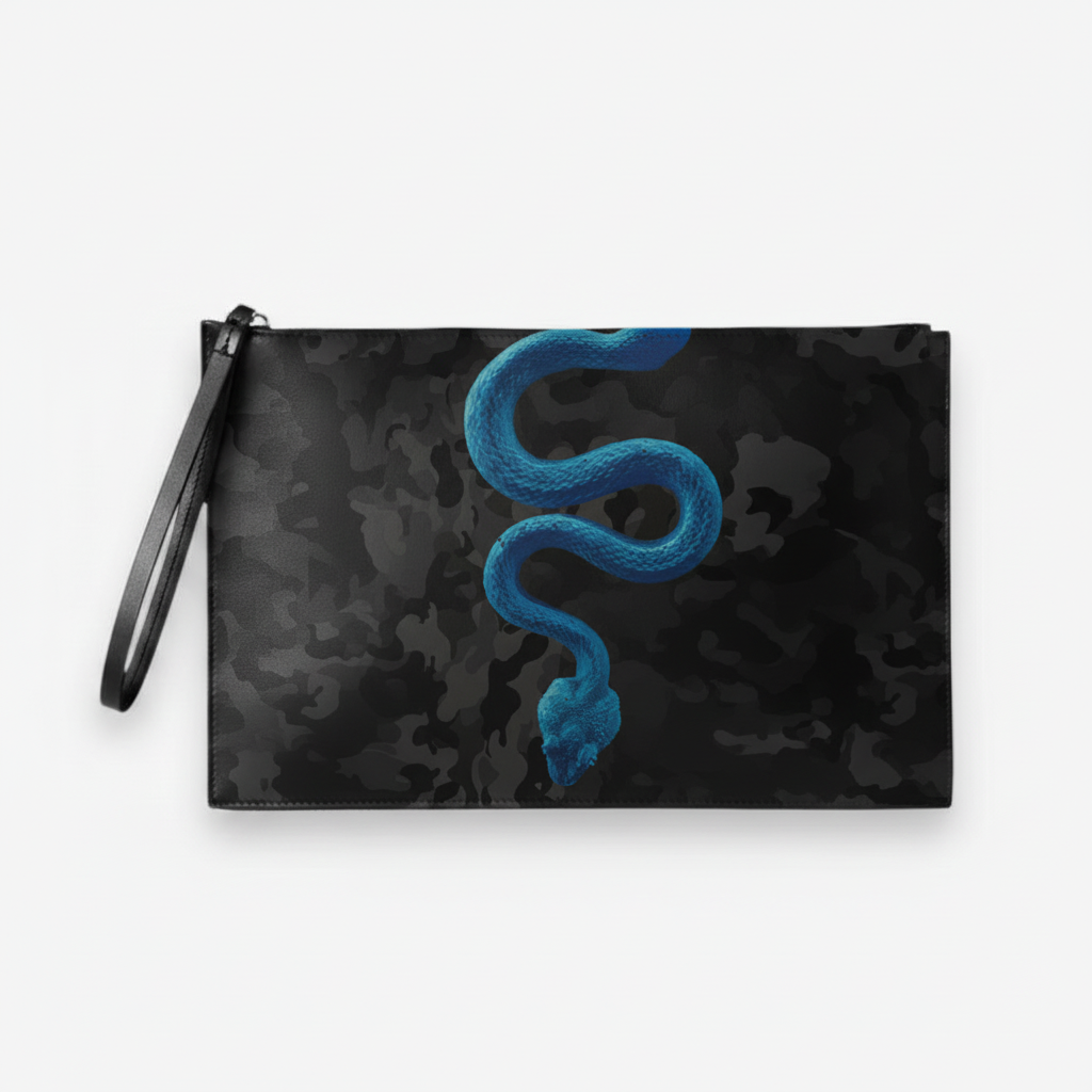 POCHETTE MADINBO - MADE IN ITALY - CON STAMPA SERPENTE BLU