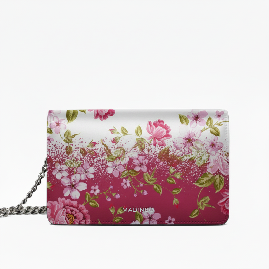PRINCESS BAG di MADINBO - Vera Pelle - LEATHER - Made ITALY - FIORI ROSA E BIANCHI