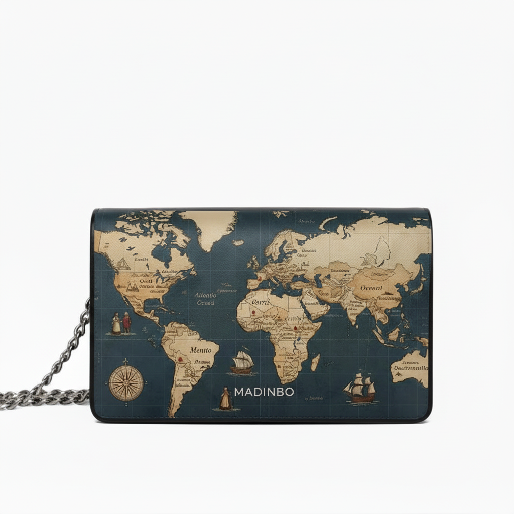 PRINCESS BAG di MADINBO - Vera Pelle - LEATHER - Made ITALY - MAPPAMONDO NERO