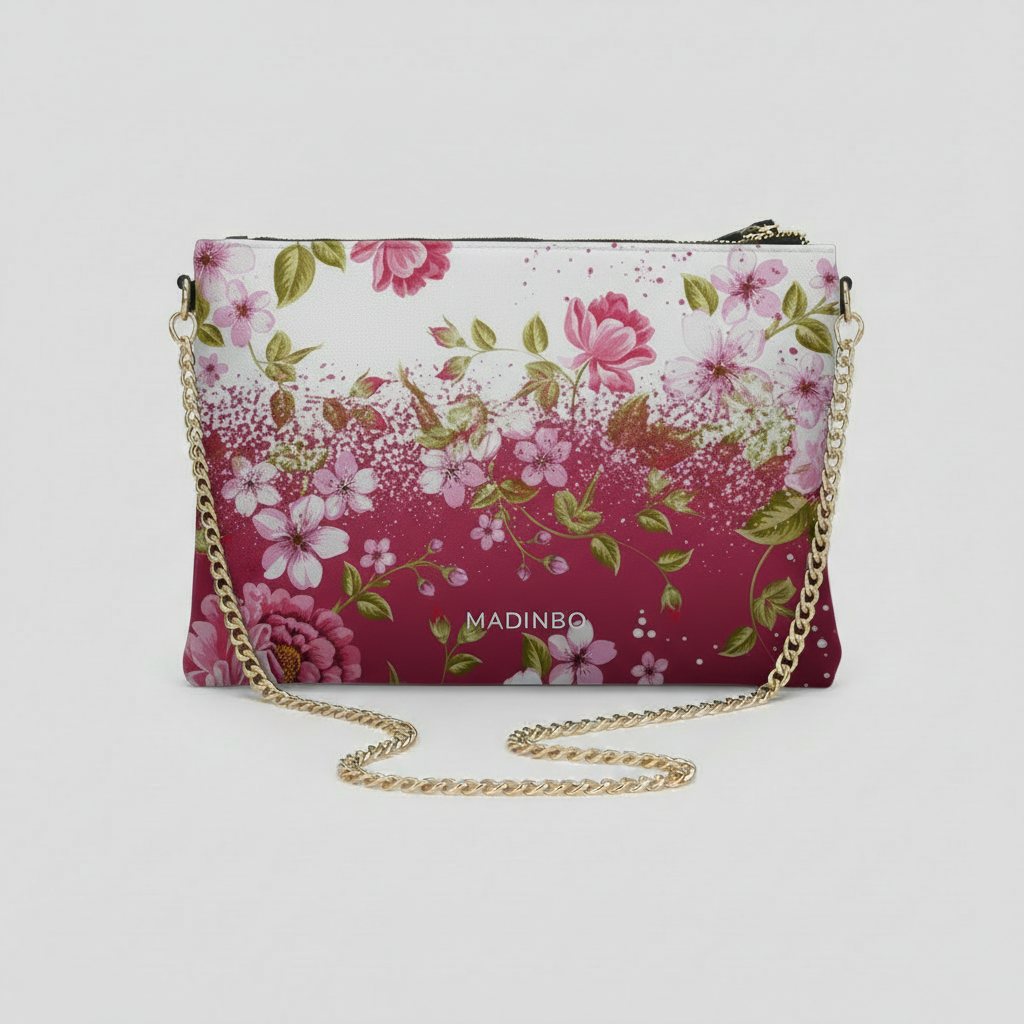 ELISA BAG di MADINBO -  Made ITALY - FIORI ROSA E BIANCHI