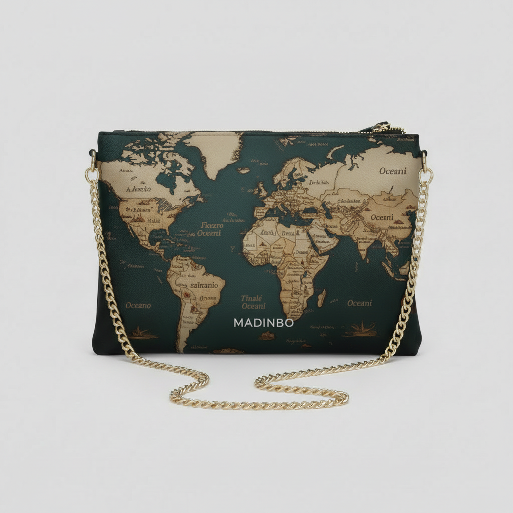 ELISA BAG di MADINBO -  Made ITALY - MAPPAMONDO NERO