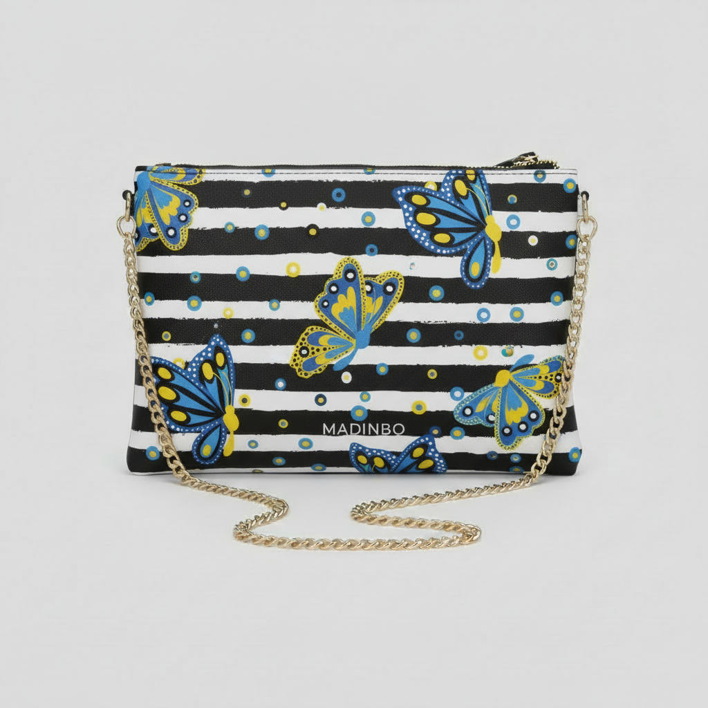 ELISA BAG di MADINBO -  Made ITALY -FARFALLE E STRISCIE BIANCHE