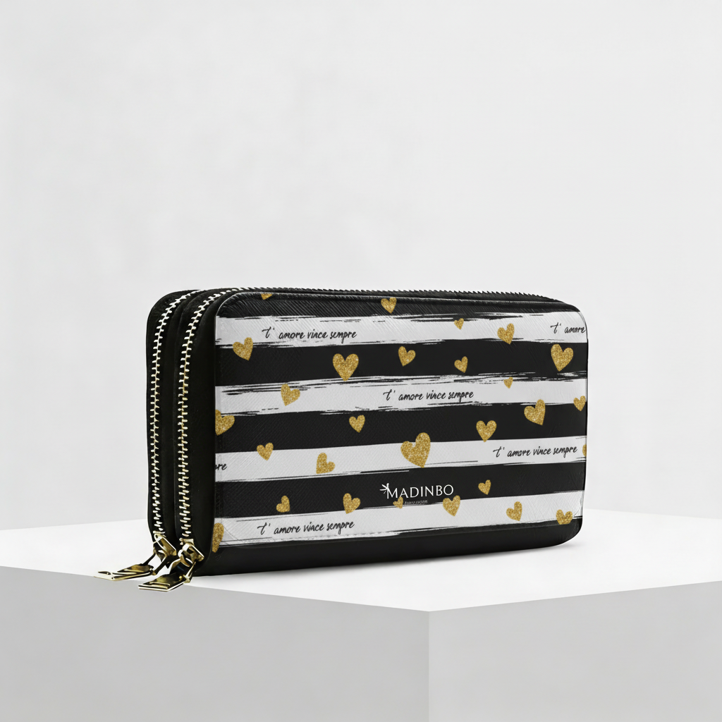 Portafogli ANGY Double di MADINBO - Wallet - CUORICINI DORATI