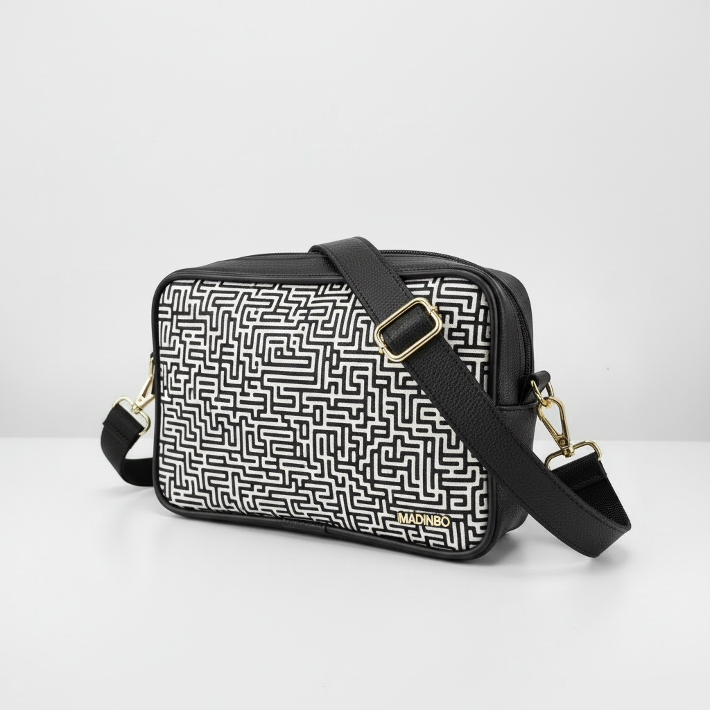 BORSA SOLE - MADE IN ITALY  - CON STAMPA LABIRINTO BIANCO E NERO