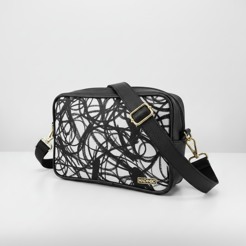 BORSA SOLE - MADE IN ITALY  - CON STAMPA GRAFFITI BIANCO E NERO