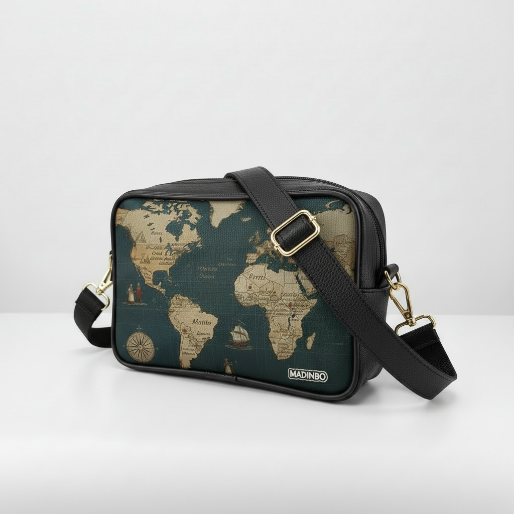 BORSA SOLE - MADE IN ITALY  - CON STAMPA MAPPAMONDO NERO