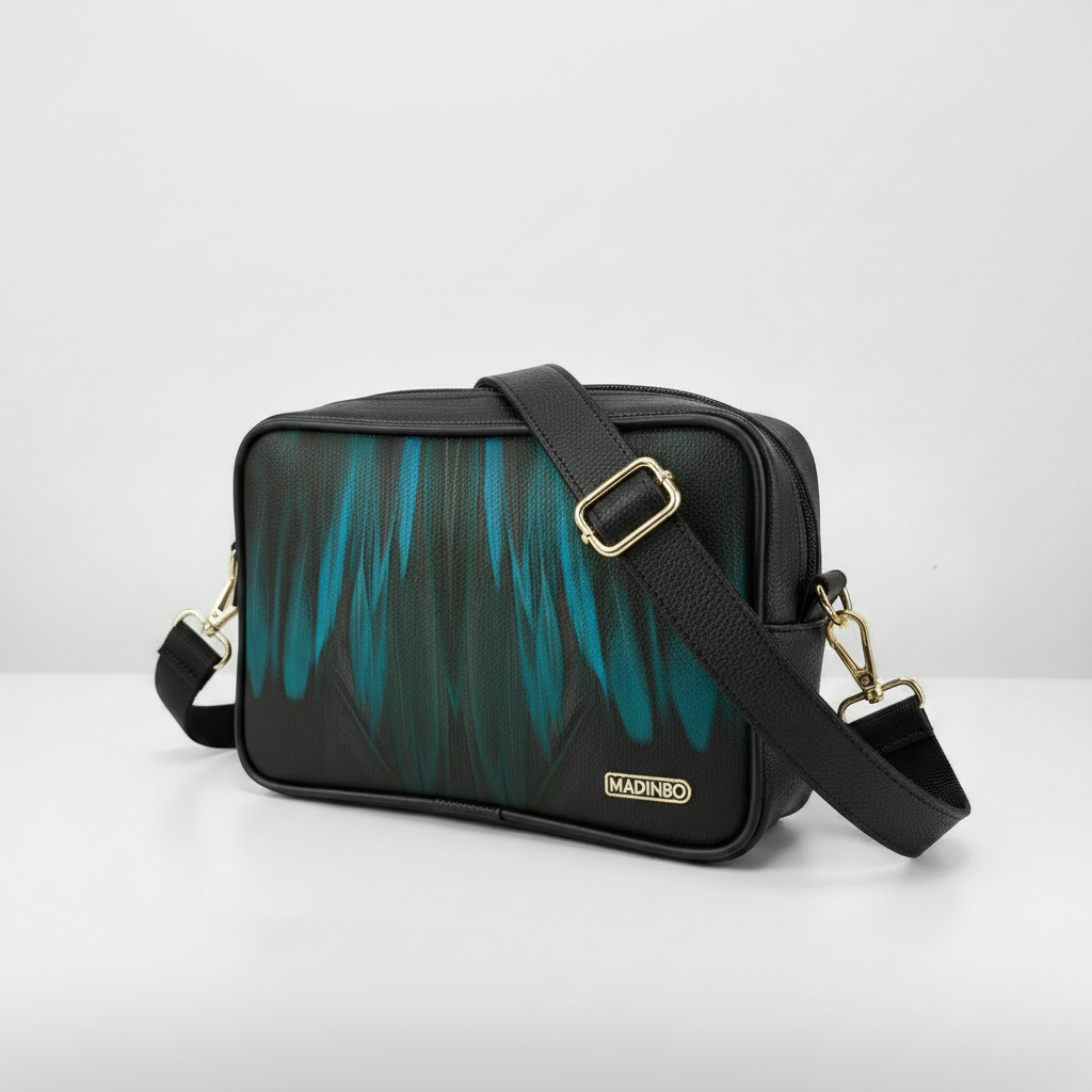 BORSA SOLE - MADE IN ITALY  - CON STAMPA PIUME BLU