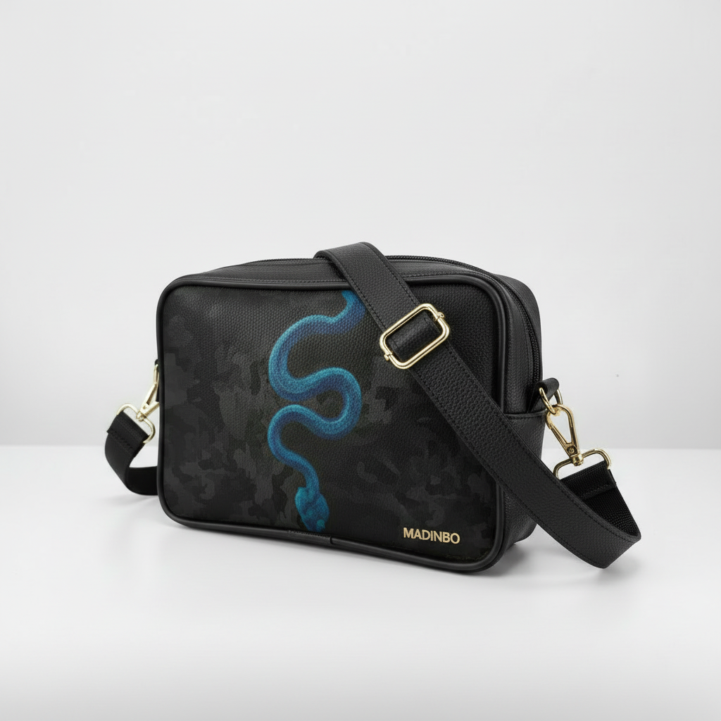 BORSA SOLE - MADE IN ITALY  - CON STAMPA SERPENTE BLU E MILITARE