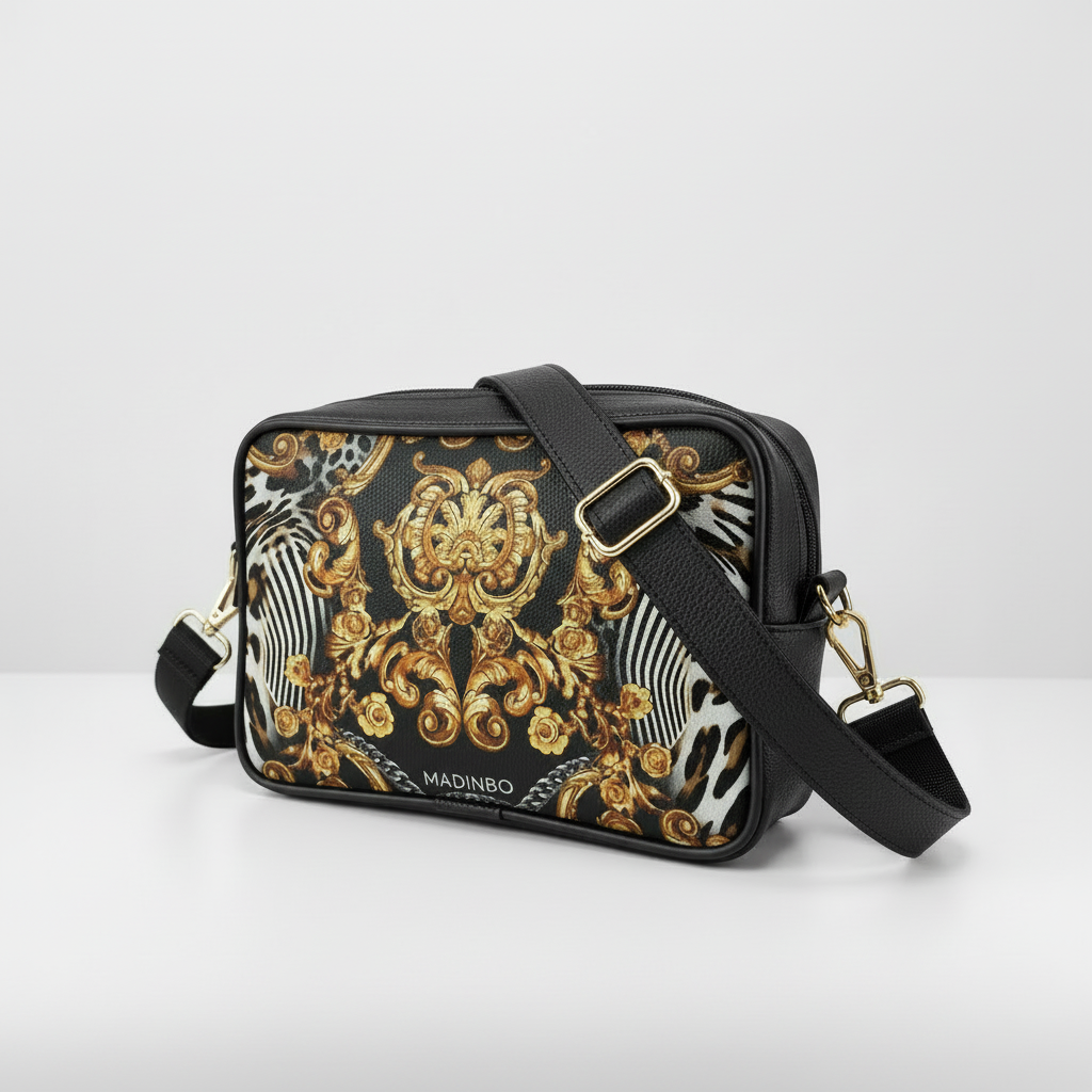 BORSA SOLE - MADE IN ITALY  - CON STAMPA BAROCCO COLOR ORO E MACULATO